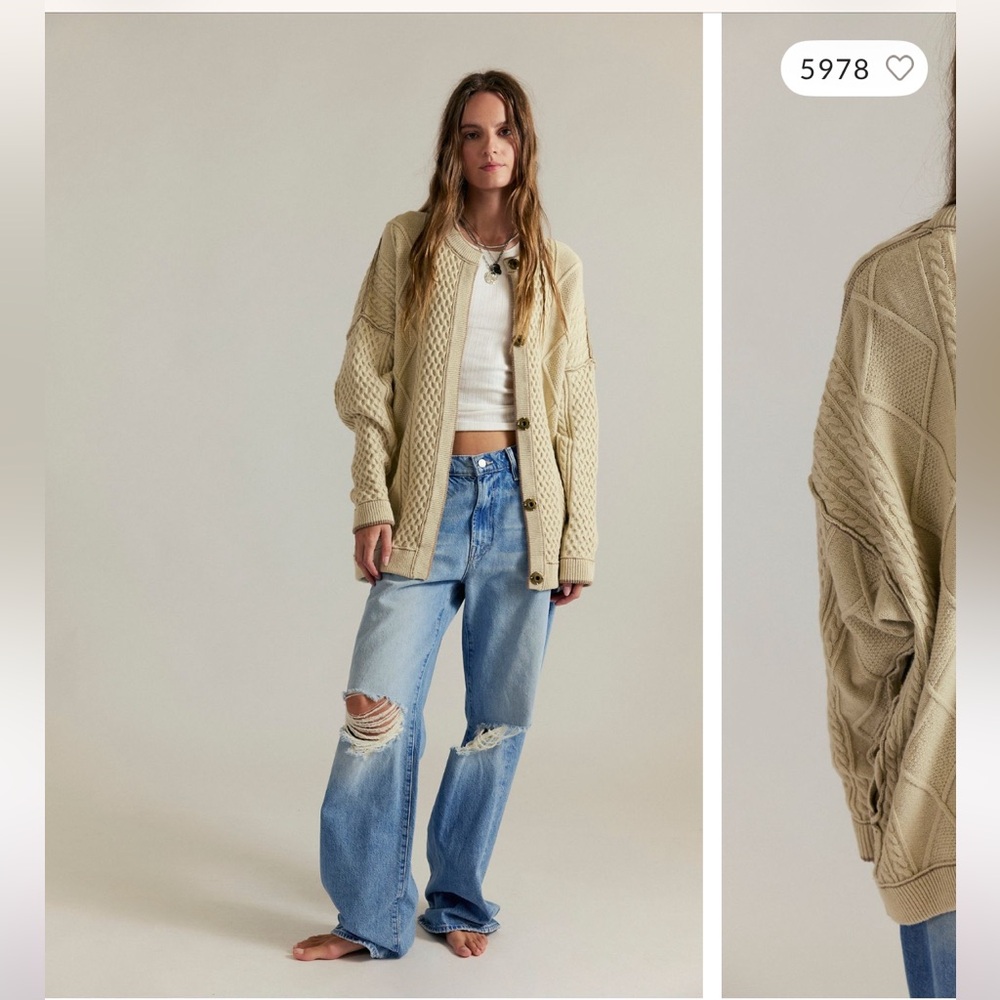 Free People Cream Knit Cardigan